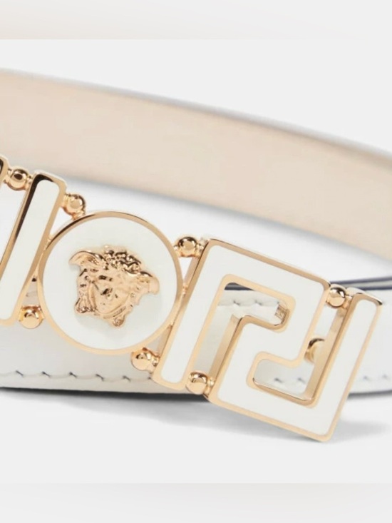 Versace Greca Goddess White Leather Belt with Gold Medusa Medallion Buckle main image 5